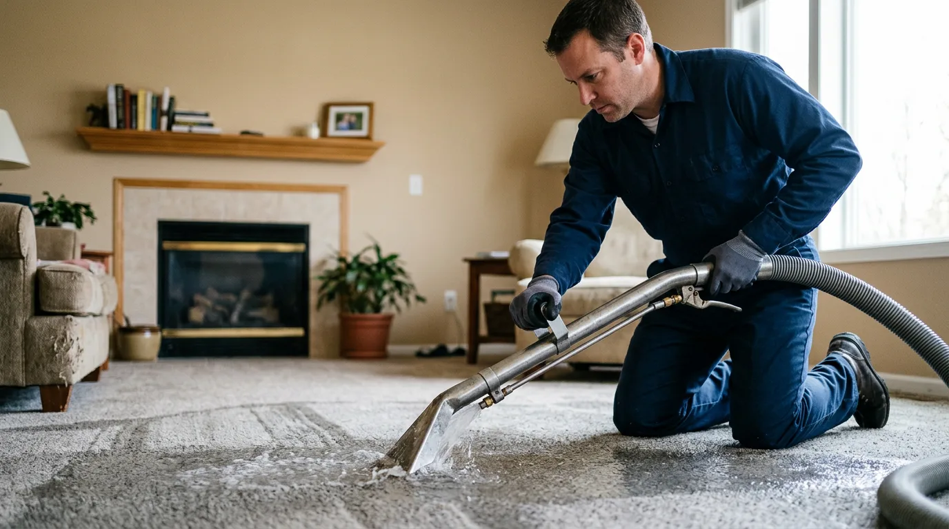 Water damage restoration technician working near Woodcliff Lake, NJ